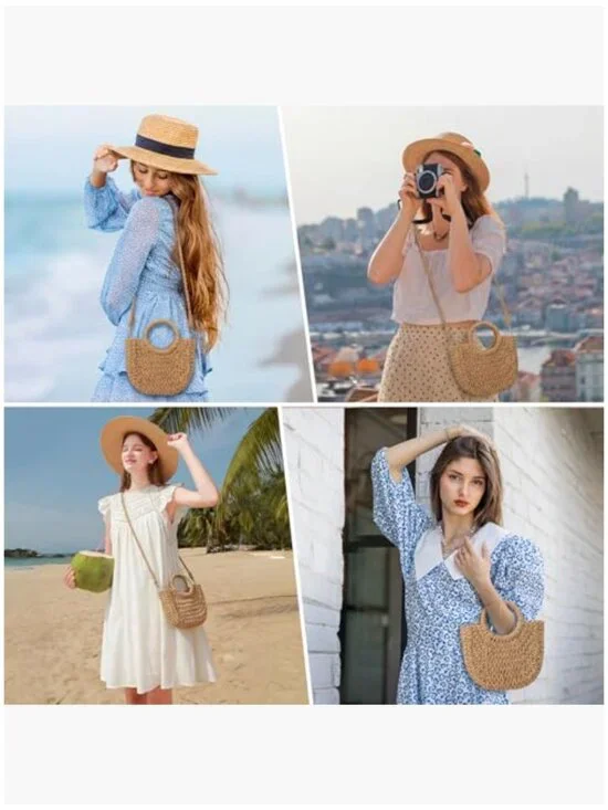 Straw Crossbody Bag for Women, Woven Hobo Purse, Summer Beach Accessory - Picture 7 of 7